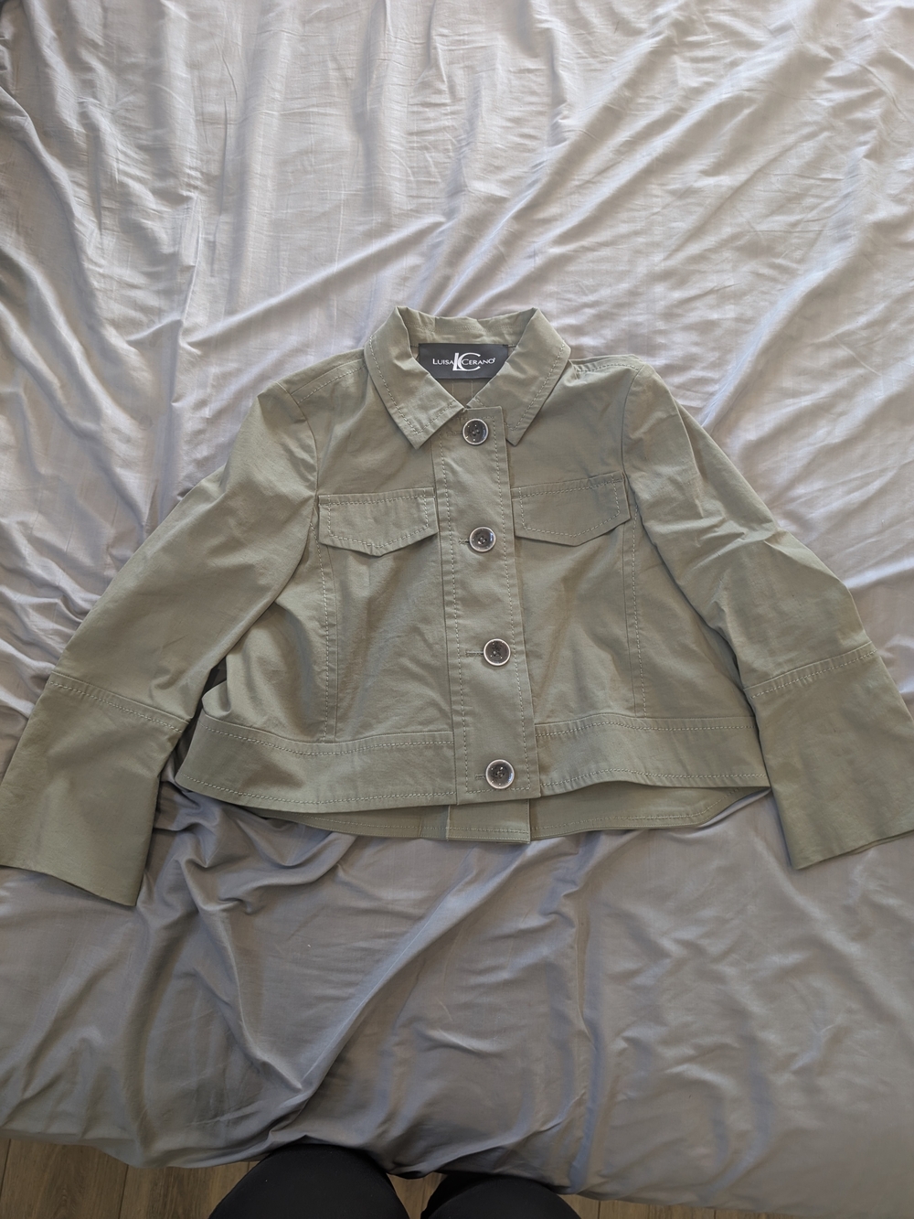 Olive Green Cropped Button Jacket